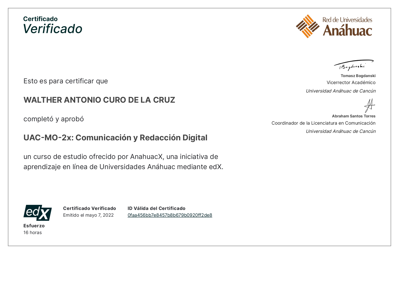 Certificado AnahuacX UAC-MO-2x Comunicación y Redacción Digital