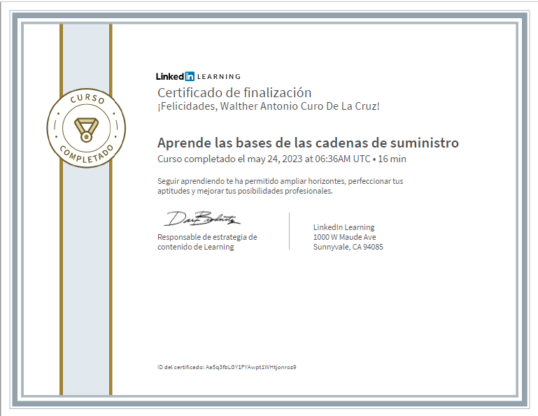 Certificado Aprende las bases de las cadenas de suministro