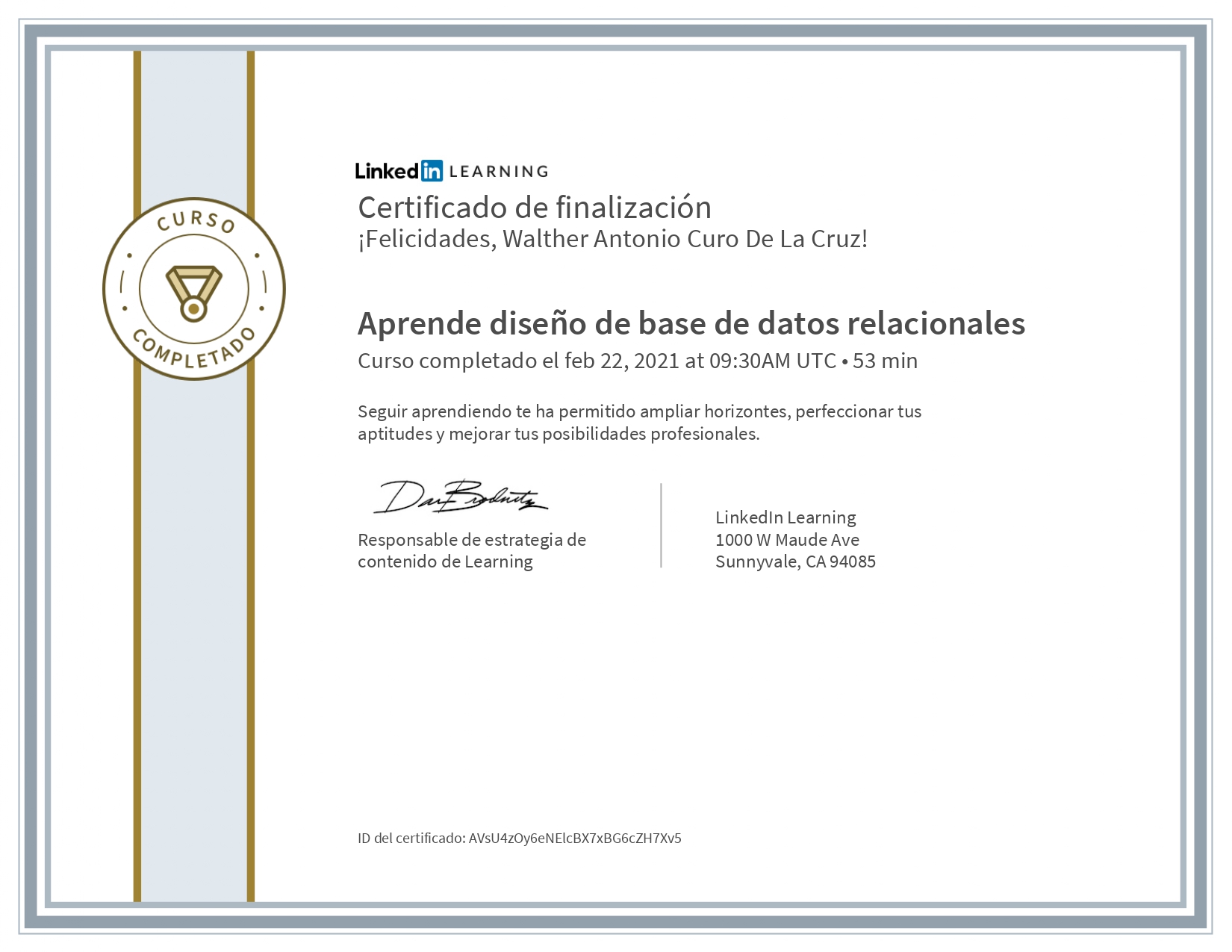 Certificado Diseno de base de datos relacionales
