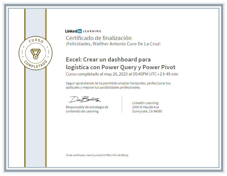 Certificado Excel - Crear un dashboard para logística con Power Query y Power Pivot