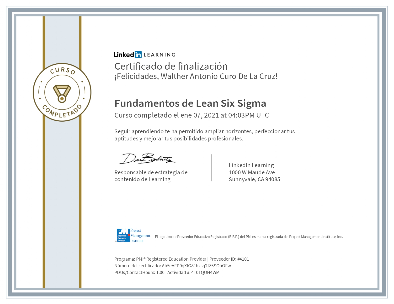 Certificado Fundamentos de Lean Six Sigma