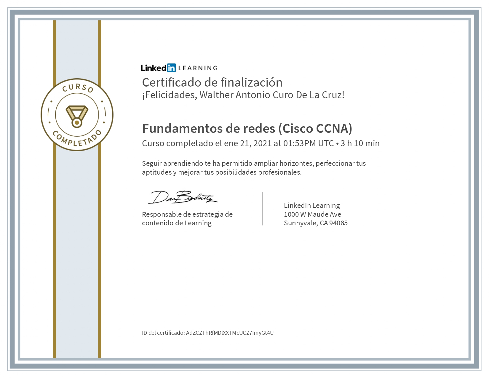 Certificado Fundamentos de Redes Cisco CCNA