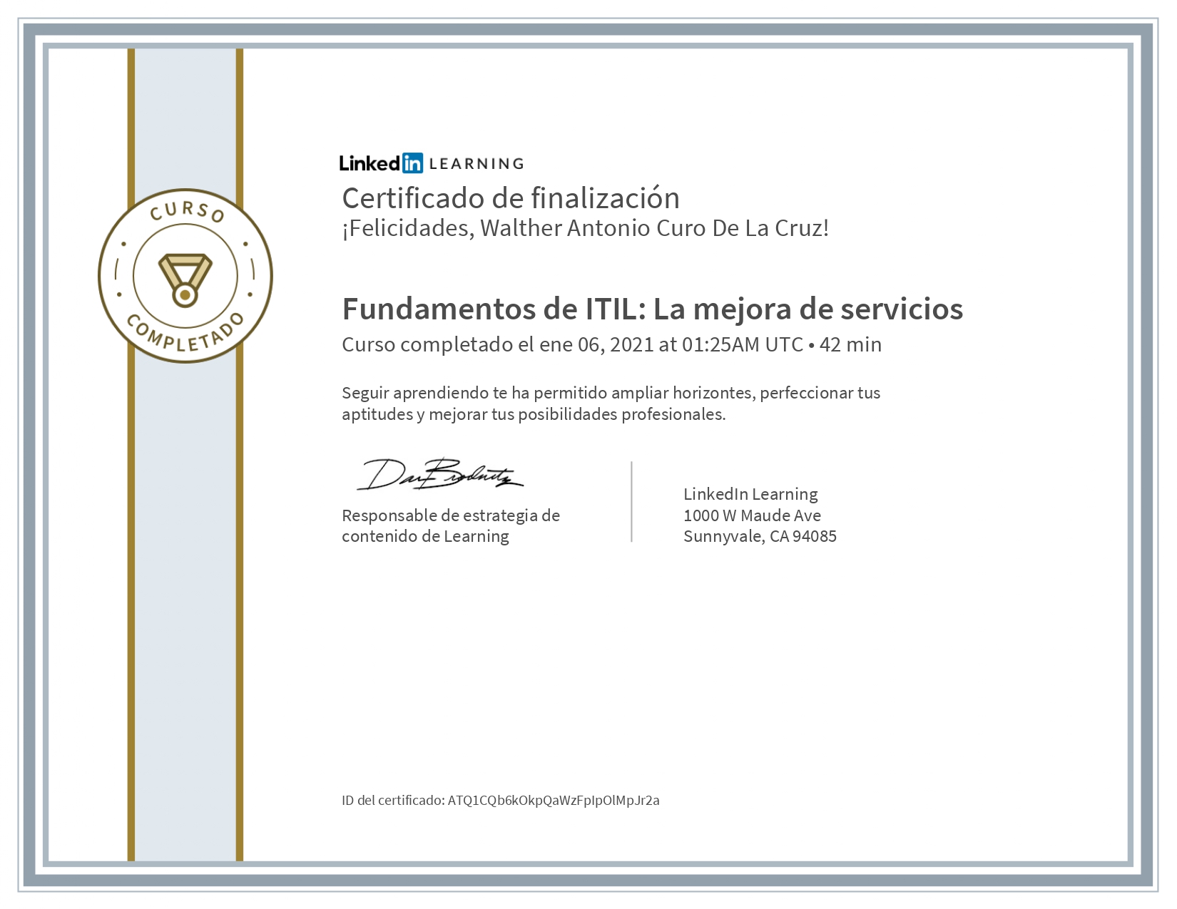 Certificado ITIL La mejora de servicios