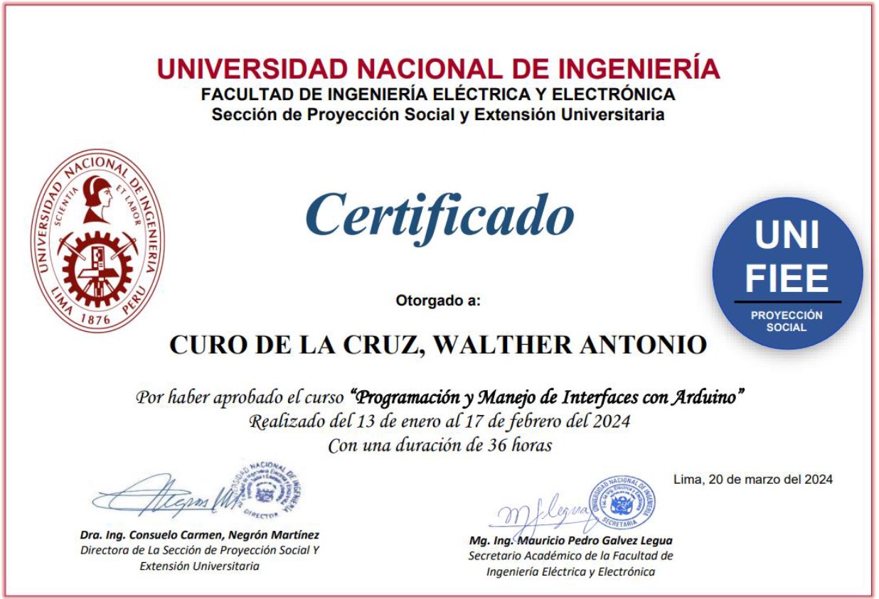 Certificado Porgramación y Manejo de Interface Arduino