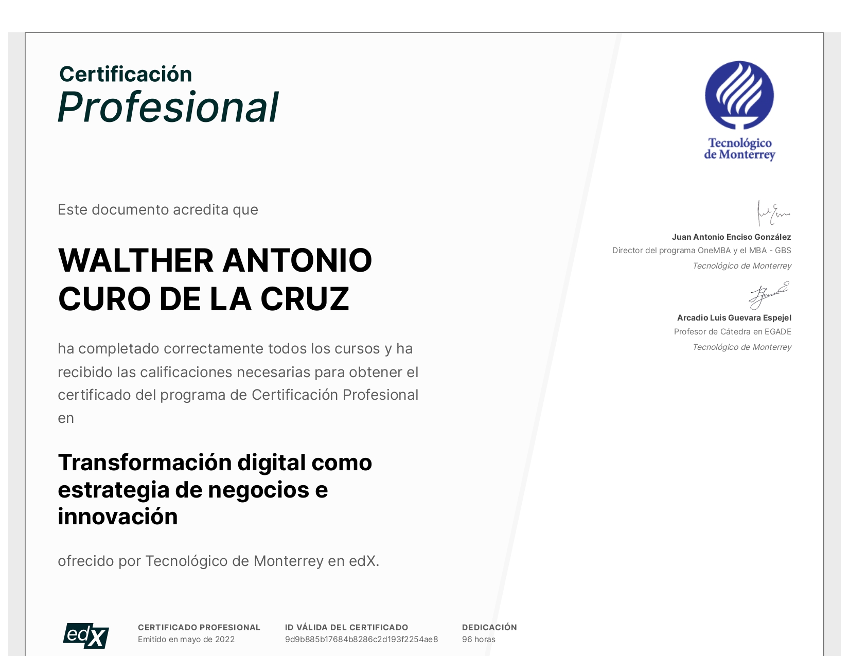 Certificado Professional Transformación digital como estrategia de negocios e innovación