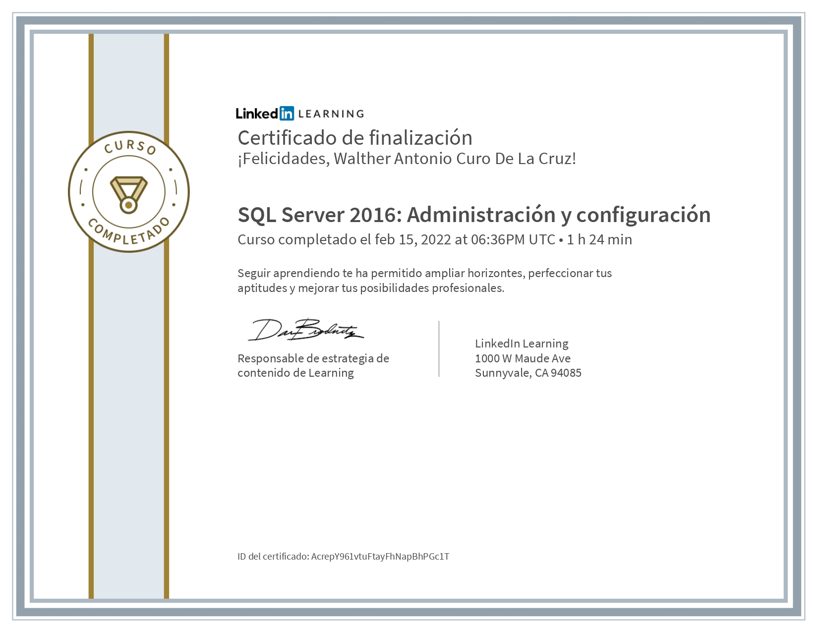 Certificado SQL Server 2016 Administracion y configuracion