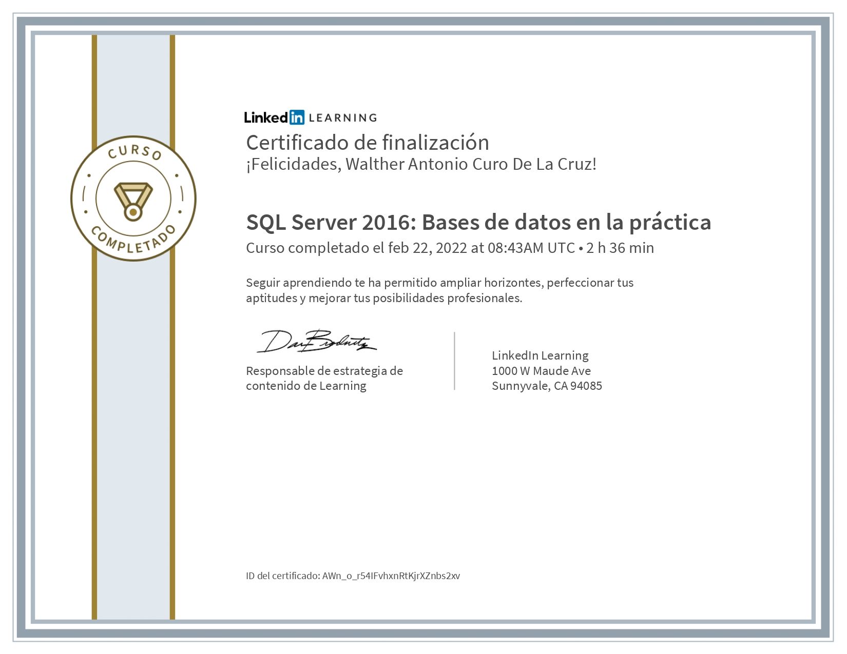 Certificado SQL Server 2016 Bases de datos en la practica
