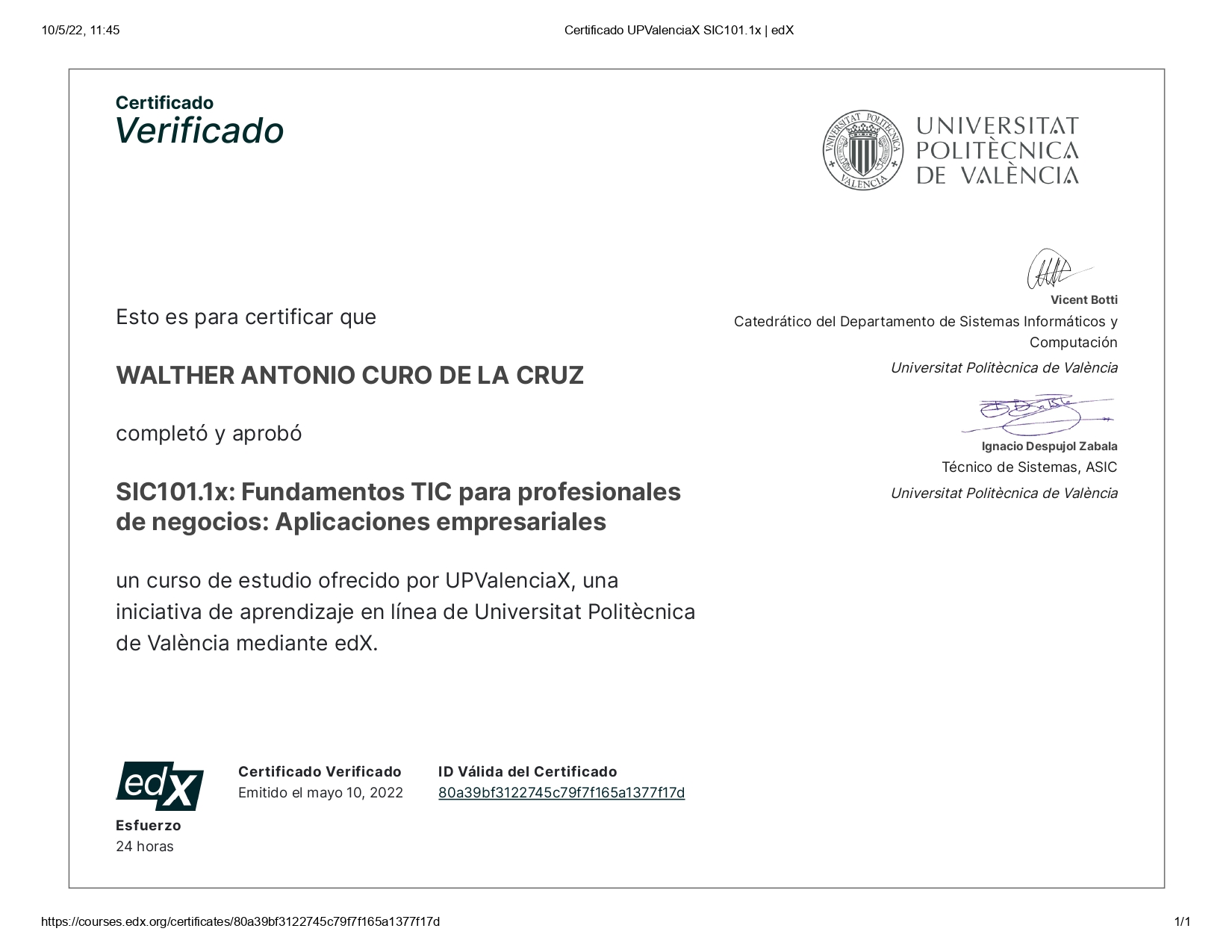 Certificado UPValenciaX SIC101.1x Fundamentos TIC para profesionales de negocios Aplicaciones