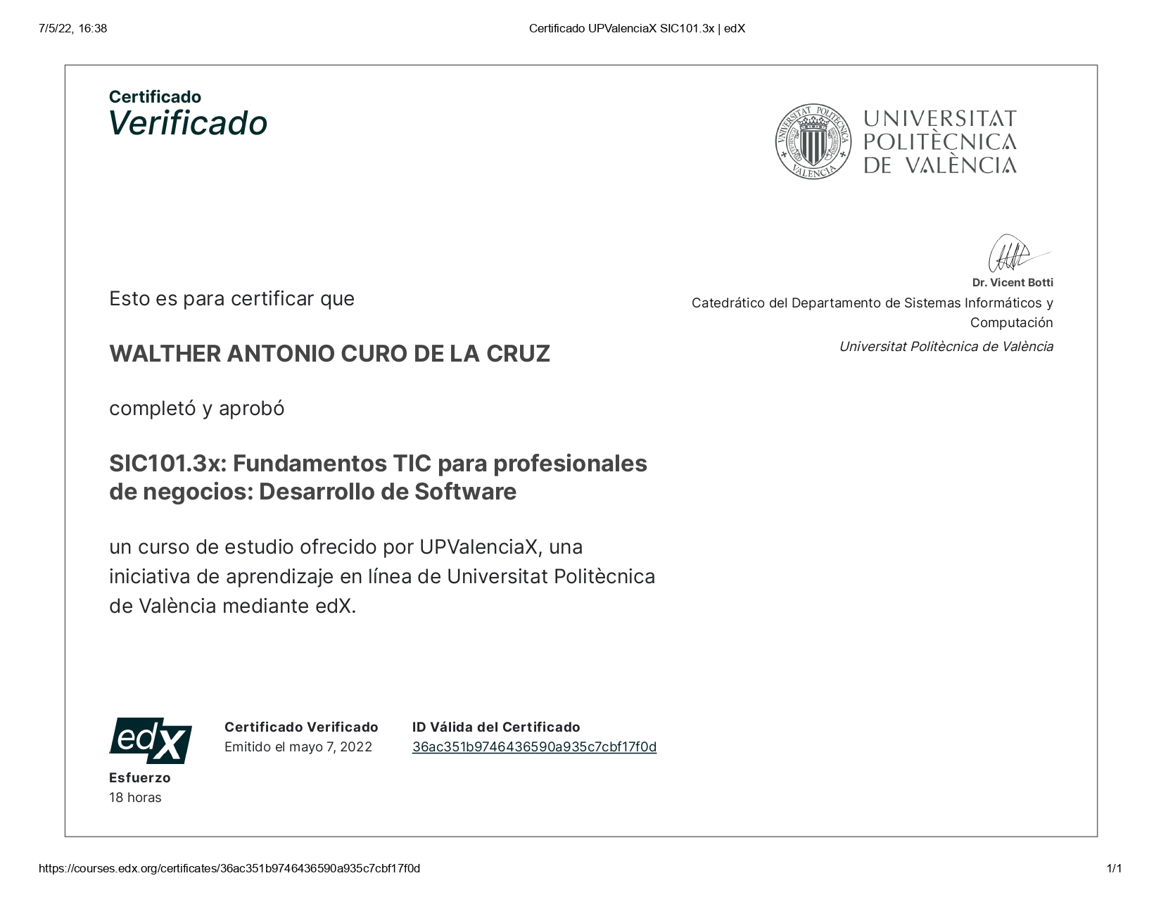 Certificado UPValenciaX SIC101.3x Fundamentos TIC para profesionales de negocios Desarrollo de Software